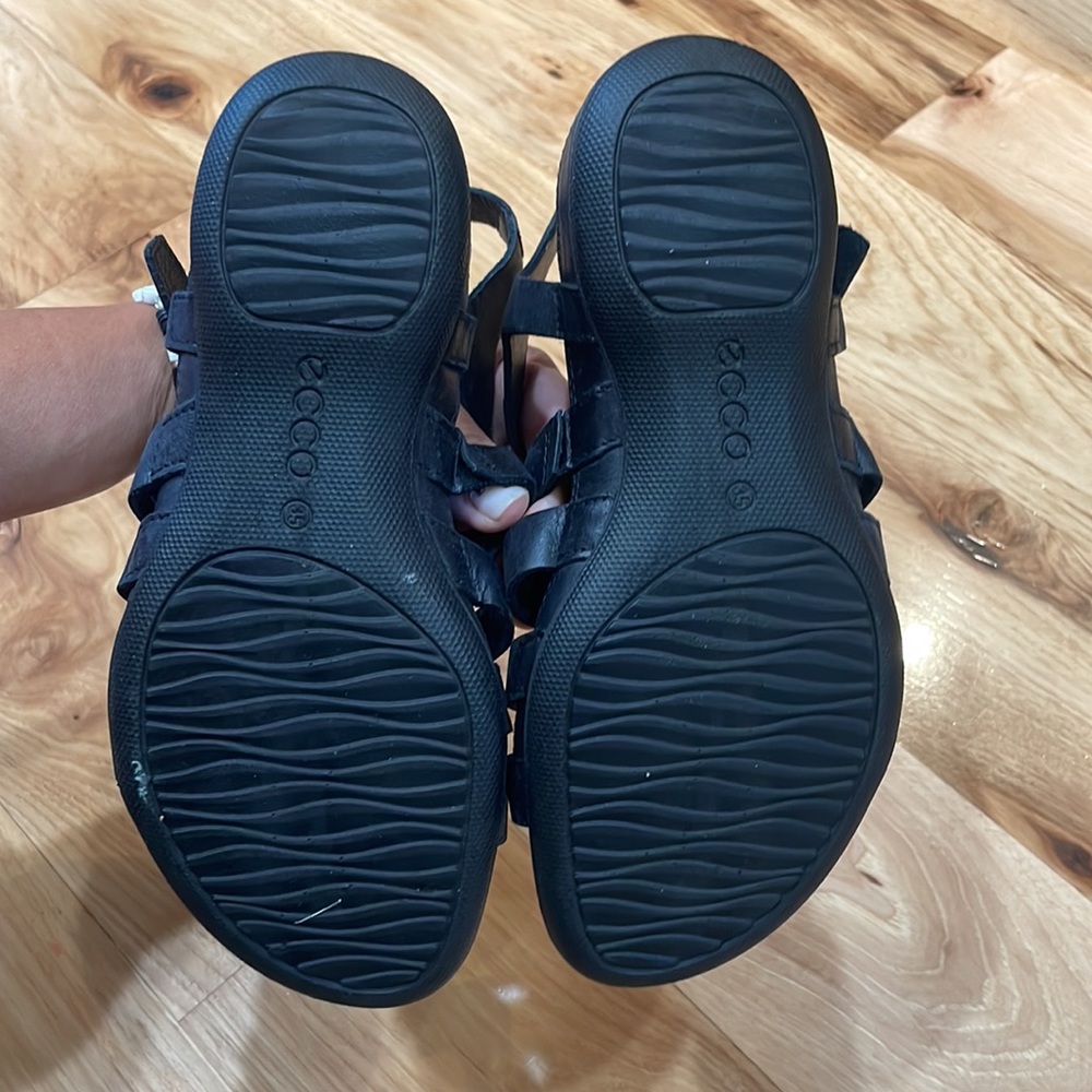 Ecco black leather Strappy sandal shoes Sz 4 35 EU flash luxe - Picture 7 of 9